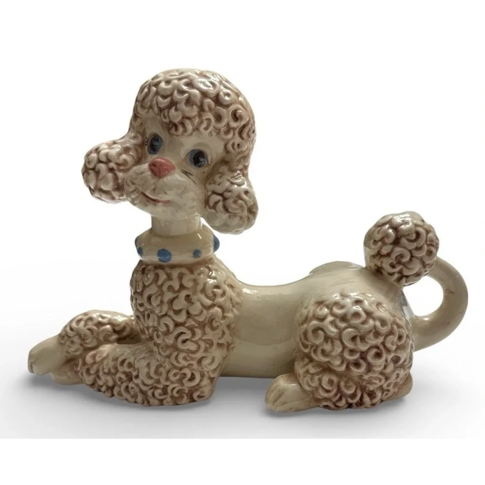 Ceramic Poodle Large White Brown 1960's Atlantic Mold 11